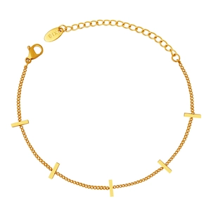 Elegant gold bamboo link bracelet with vertical bar charms and adjustable lobster clasp