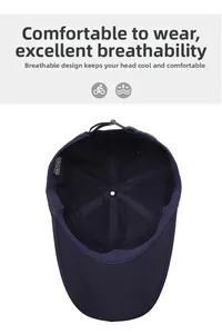 Dettaglio dell'interno del berretto in cotone blu navy con fascia traspirante ed etichetta in cotone