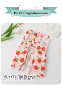 Detail of soft strawberry floral puppy dress with buttons and delicate skirt hem