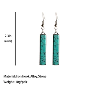Western turquoise geometric rectangle dangle earrings in vintage cowboy style