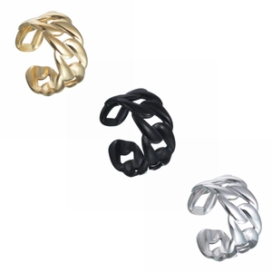 Adjustable hollow Cuban chain rings in gold, silver, and black polished titanium steel