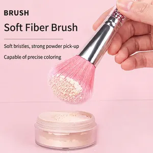 5-piece diamond handle makeup brush set with soft pink bristles and loose powder jar