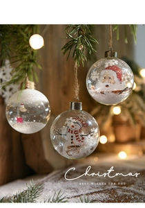 Detailed close-up of 8cm glass Christmas ball ornaments with snowflakes on pine branches