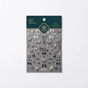 Premium Rosen-Schmetterling-Nagelsticker mit M-346 Bronzierung und Laser-Glitzer-Effekt