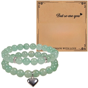 Bracelets en aventurine verte avec breloque cœur et carte de vœux inspirante