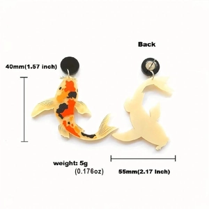 Chinese style asymmetric koi goldfish acrylic earrings with detailed size and weight specs