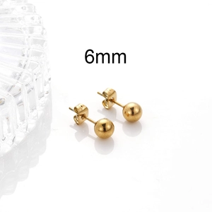 Detalle de pendientes de bola de 6 mm en acero inoxidable dorado pulido para unisex