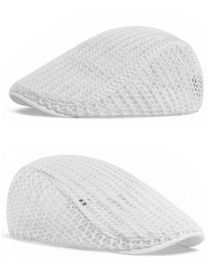 Detail view of white breathable mesh ivy cap featuring lightweight ventilated woven fabric