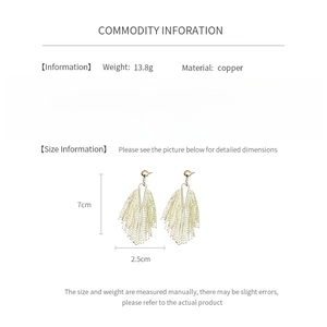 Detailed technical info for gold tassel earrings with copper material and silver needle