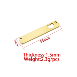 Golden rectangular stainless steel hollow heart pendant for jewelry making 35x6mm