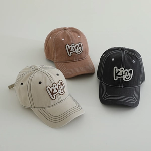 Kids vintage baseball caps with kiy embroidery and contrast stitching in three colors