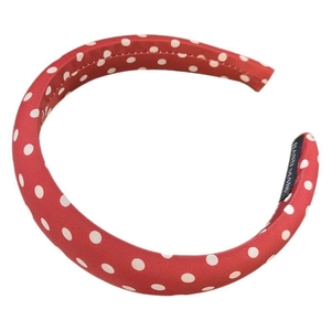 Vintage red sponge headband with white polka dots for high skull top hair styling