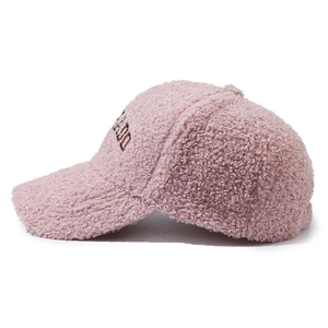 Casquette de baseball en laine d'agneau rose avec broderie Chicago, bonnet d'hiver chaud