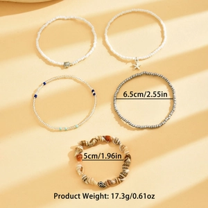 Lot de 5 bracelets de cheville de plage avec coquillage naturel, étoile et tortue