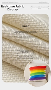 Close-up of 160 GSM linen fabric texture for Christmas pillowcases with rainbow stripes