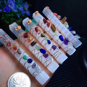 Natural Selenite Crystal Wand Chakra Stones Wire Wrapped Healing Energy Stick Meditation Yoga Home Office Ornament