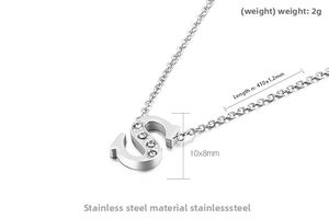 Detail of stainless steel S-letter necklace with rhinestones, 410mm chain length