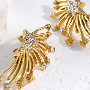 Élégantes boucles d'oreilles ailes en acier inoxydable plaqué or 18K et zircons blancs