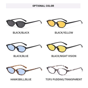 Grid view of trendy oval sunglasses in black, tortoiseshell and pudding patterns