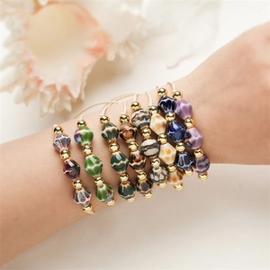 Bohemian Ceramic Faceted Bead Bracelet Woven Rope Adjustable Copper Beads Jewelry For Women Men