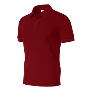 Close-up of burgundy waffle knit polo shirt showing textured fabric and button placket