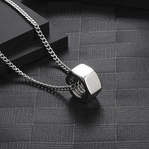Minimalist silver titanium steel industrial hex nut pendant necklace for men and women