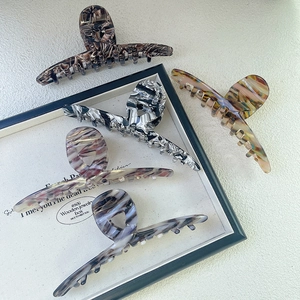 French style 13.5cm large acetate shark hair claws with various marble and tortoise patterns