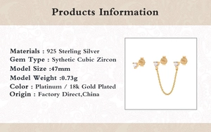 Detailed specs of 925 sterling silver heart earrings with zirconia and 18k gold plating