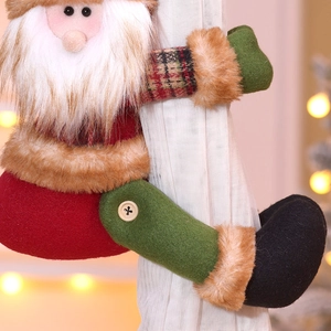 Festive Santa Claus curtain tieback with red plaid and faux fur for Christmas decor