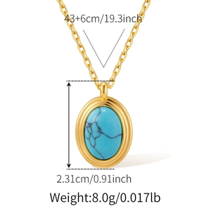 Detail view of the turquoise pendant necklace with weight and chain length dimensions
