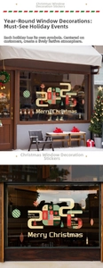 Close-up of 2025 Merry Christmas electrostatic window stickers with festive geometric patterns