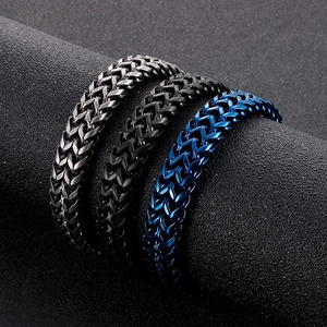 Retro rock hip-hop titanium steel dragon bone woven bracelets in silver, black and blue