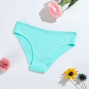 Mint green ribbed cotton briefs for women with a comfortable low-rise breathable design