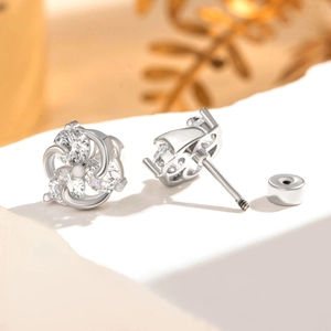 Sparkling star and moon flower zirconia screw back earrings in polished titanium steel