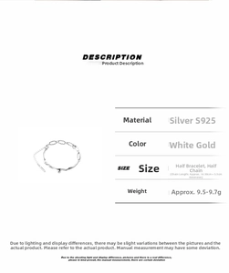 Detail specifications of S925 sterling silver bracelet with size and weight parameters