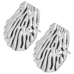 Macro detail of silver starfish earrings showing 304 stainless steel textured surface