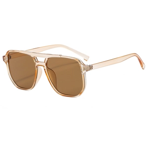 Fashionable oversized amber aviator sunglasses with brown lenses and double bridge design