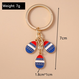 Detail view of red white blue star pendant keychain with size and weight parameters