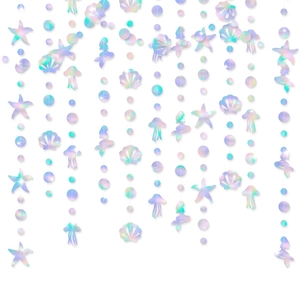 Iridescent mermaid shell garland hanging decorations for ocean themed parties