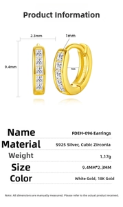 Macro detail of S925 silver earring with cubic zirconia and dimensions 9.4mm x 2.3mm
