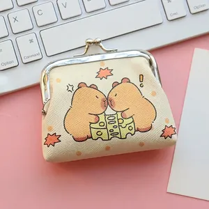 Cute Capybara PU coin purse mini headphone storage bag with cartoon water pig print