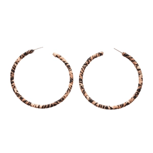 Minimalist round leather hoop earrings with zebra pattern and silver needles