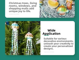 Detailed view of glass ocean-themed Christmas ornaments with sequins and beaded chains