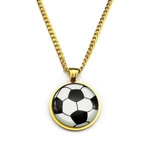 Golden Cuban chain soccer pendant necklace with classic black and white football pattern