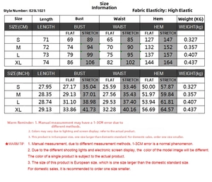 Guide des tailles pour robe mini moulante Y2K avec mesures détaillées en cm et pouces