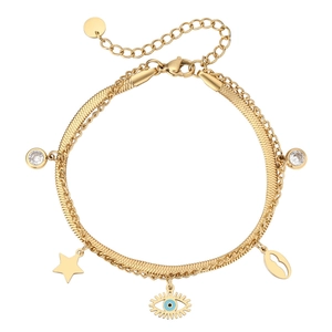 Double Layer Titanium Steel Bracelet For Women Gold Rose Gold Evil Eye Star Shell Pendant Rhinestone Fashion Jewelry