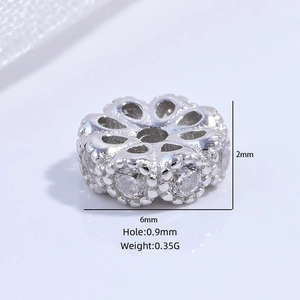 S925 sterling silver 6mm flower petal spacer bead with clear zircons for DIY jewelry