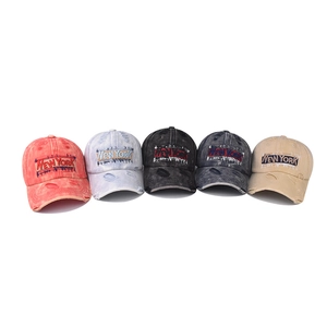 Washed vintage baseball caps with NEW YORK embroidery and distressed details in five colors