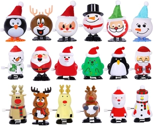 Detailed grid of 18 wind-up Christmas toys including Santa, reindeer, and penguins