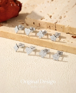 Détails de boucles d'oreilles trèfle et cœur en argent S925 avec pierres moissanite VVS1